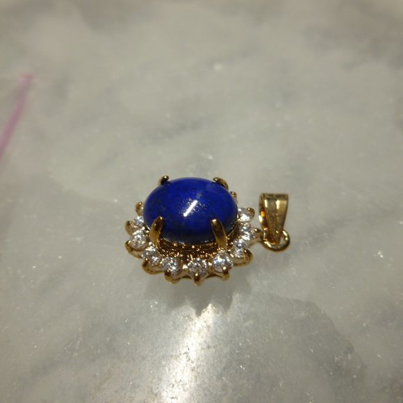 18K Gold EP Lapis Lazuli Swarovski Crystals Dolphin Ore Pendant - Picture 2 of 11